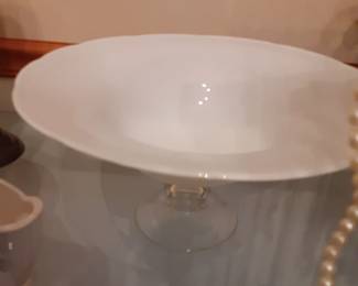 White Bowl with Clear Glass Pedestal Base