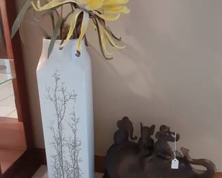 Tall Vase & Wood Elepahant with Babies