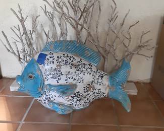 Large Ceramic Fish & Wood Art