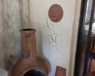 Chiminea with Iron Stand. Wall Decor