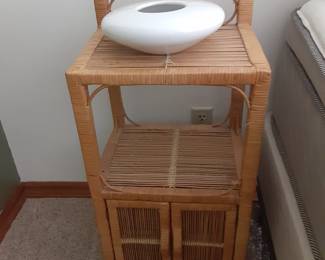Wicker Table with Storage, white bowl