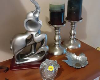Elephant, Glass Apple, Candle Sticks, Metal Leaf Candy Dish & Frog for Flowers