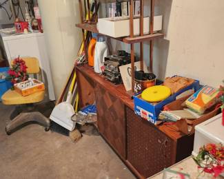 Cute hairpin leg table, cabinet, shelf,vintage office chair