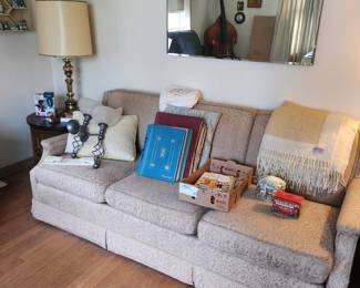 Vintage sofa, scrap books, old paper