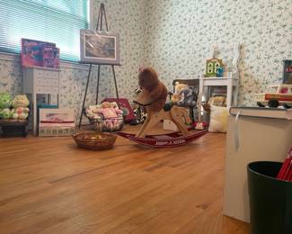 Wooden easel, Radio Flyer rocking horse