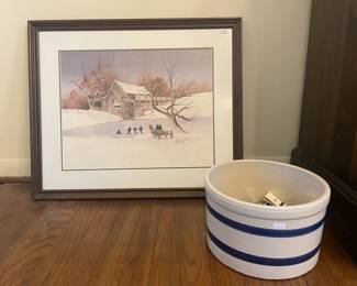 Wall art, blue stripe crock