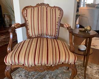 French Carved  padded armchair