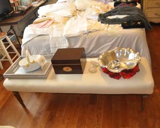 Inlaid Jewelry Box on Upholstered Bench