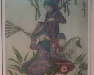 Vintage Elyse Ashe Lord drypoint etching "Concert"