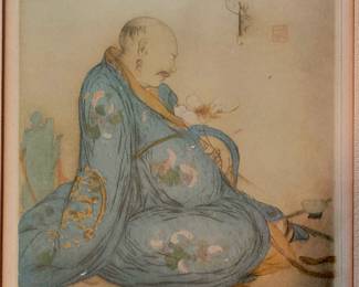 Vintage Elyse Ashe Lord drypoint etching "The Philosopher"