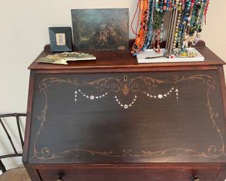 Inlay work on antique desk