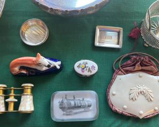 Antique mother of pearl opera glasses and other small antiques