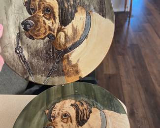 Antique dog plates. Mettlach