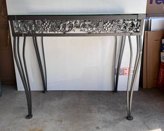 Vintage iron and glass console table 