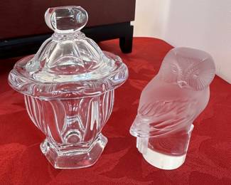 Baccarat jar and Lalique owl