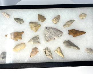 Framed Boxed Arrowhead Collection on White Background