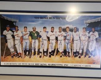 500 HOME RUN HITTER SIGNED FRAMED POSTER. SIGNED BY 11 HALL OF FAMERS!