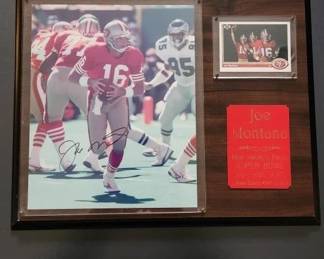 JOE MONTANA AUTOGRAPHED PHOTO IN PLAQUE