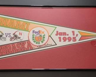 RARE TOM OSBORNE SIGNED #90/100 HUSKER NATIONAL CHAMPIONSHIP PENNANT 