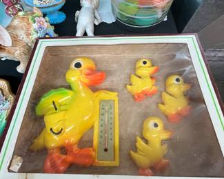 Chalk duck plaques w thermometer 