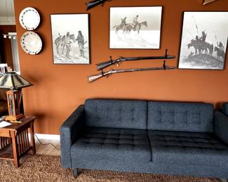 antique rifles, western wall art, sectional sofa with chaise lounge chair