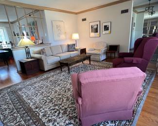 Rugs, sofas, chairs, lamps, tables and art