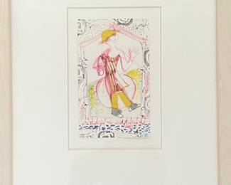 These two original watercolors with collage and "stamped" borders, are a part of a series created daily for more than 200 days. These original small paintings were then copied, mounted, hand colored, and placed in  transparent plastic pockets. Then, 100 were exhibited "The Book of Days".