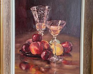 Painted by the artist when she was a teen, these two small paintings were a surprise anniversary present for her parents. Among the assembled objects is a decorative white china pitcher. It is more then 100 years old and is in the sale.