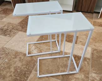 pair of white modern side tables