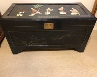 Vintage Hand Carved Black Lacquer Camphor Wood Wedding Trunk/Chest L: 39.1/2in | D: 19.1/2in | H: 21.1/2in