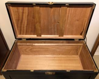 Vintage Hand Carved Black Lacquer Camphor Wood Wedding Trunk/Chest L: 39.1/2in | D: 19.1/2in | H: 21.1/2in - aromatic camphor interior