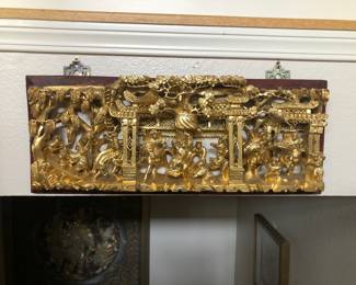 Chinese Carved Wood Gilted Panel. L:23.1/2in | H: 9.1/2in.