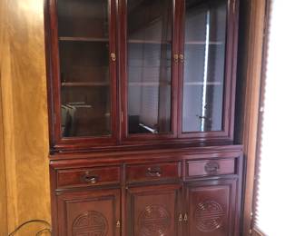 2 Piece Rosewood China Cabinet. Base (L: 48in | D: 18.7/8in | H: 33.3/4in). Hutch (L: 48in | D: 14in | H: 44in.)