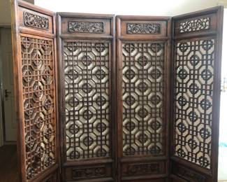 Antique 4 piece screen made in pine and poplar wood from Shanxi. Circa 1850 Each panel measures approx. 23.5 in W x 76.5in H