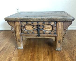 Chinese Carved Low Table with one drawer. Measures approx. 26.1/2in x 19in x 14.1/4in H