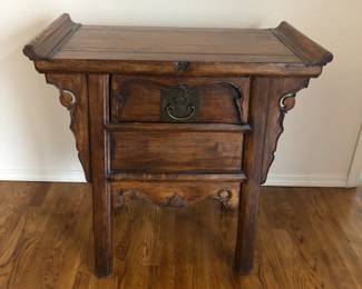 Antique Chinese one drawer Coffer Table, Circa 1800's. One piece of coffer with one drawer made in poplar wood came from Shanxi Province. Measures approx. 31in W x 17.1/8in D x 30.1/2in H