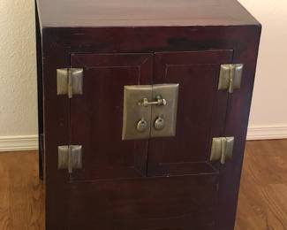1 of 2 Antique small cabinets/night stands with two doors made in elm wood from Shanxi. Circa 1850. Each cabinet measures approximately 22in W x 19.3/8in D x 28in H