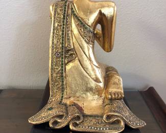 Vintage Praying Buddhist Monk with Rosewood Stand. - Rear view