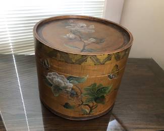 Antique Hand Painted Chinese Box H: 11in | Diameter: 13.3/4in