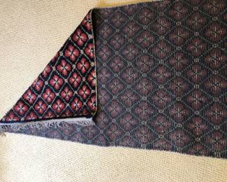 Wool Red/White/Navy Area Rug - reverse side