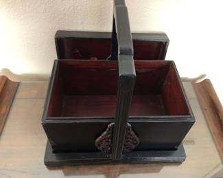 Antique Black Lacquer Food Carrier/Lunch box - interior view
