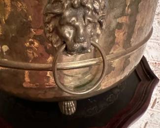 #15 (View 2) Brass Pot with Lion Head Handles & Claw Feet - 10in W $25.00
