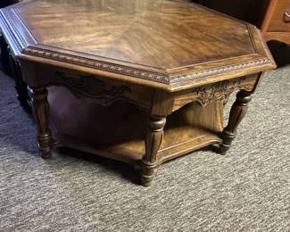#31 Wood Octagonal Coffee Table with bottom shelf (as is finish) - 38x16T $50.00
