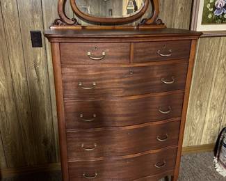#26 Antique Tall Dresser with 6 drawers & Beveled Mirror on Wheels - 35.5x20.5x49-72 $175.00
