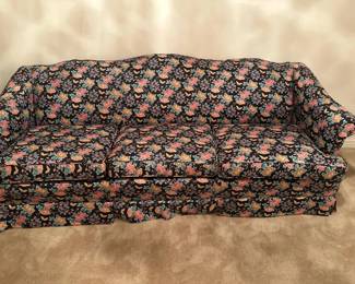 #3 Black Asian Floral Sofa (good condition, comfortable) 7ft long with solid back $75.00
