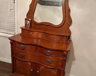 #22 Lexington Furniture - Victorian Sampler - Dresser & Mirror with 5 drawers, 2 wood doors with tilting Beveled Mirror - 2 pcs. - MADE in USA - 38Hx21Dx81.5T $275.00
