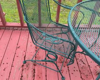 #39 (View 2) Green Wrought Iron Table with 4 bouncy chairs - 42"Round with umbrella $200.00
