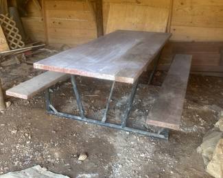 #200.   Heavy cast iron base wood top picnic table.   Super heavy in great condition.    7’ length x 5’1” w.   You move.   