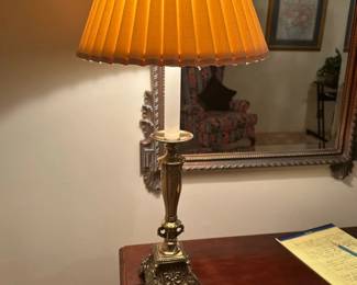#7 Carved Brass Base Tall Buffet Lamp - 33in T $75.00
