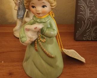 Jasco Merri-Bells Porcelain Christmas Bell Girl Figurine with Bunny